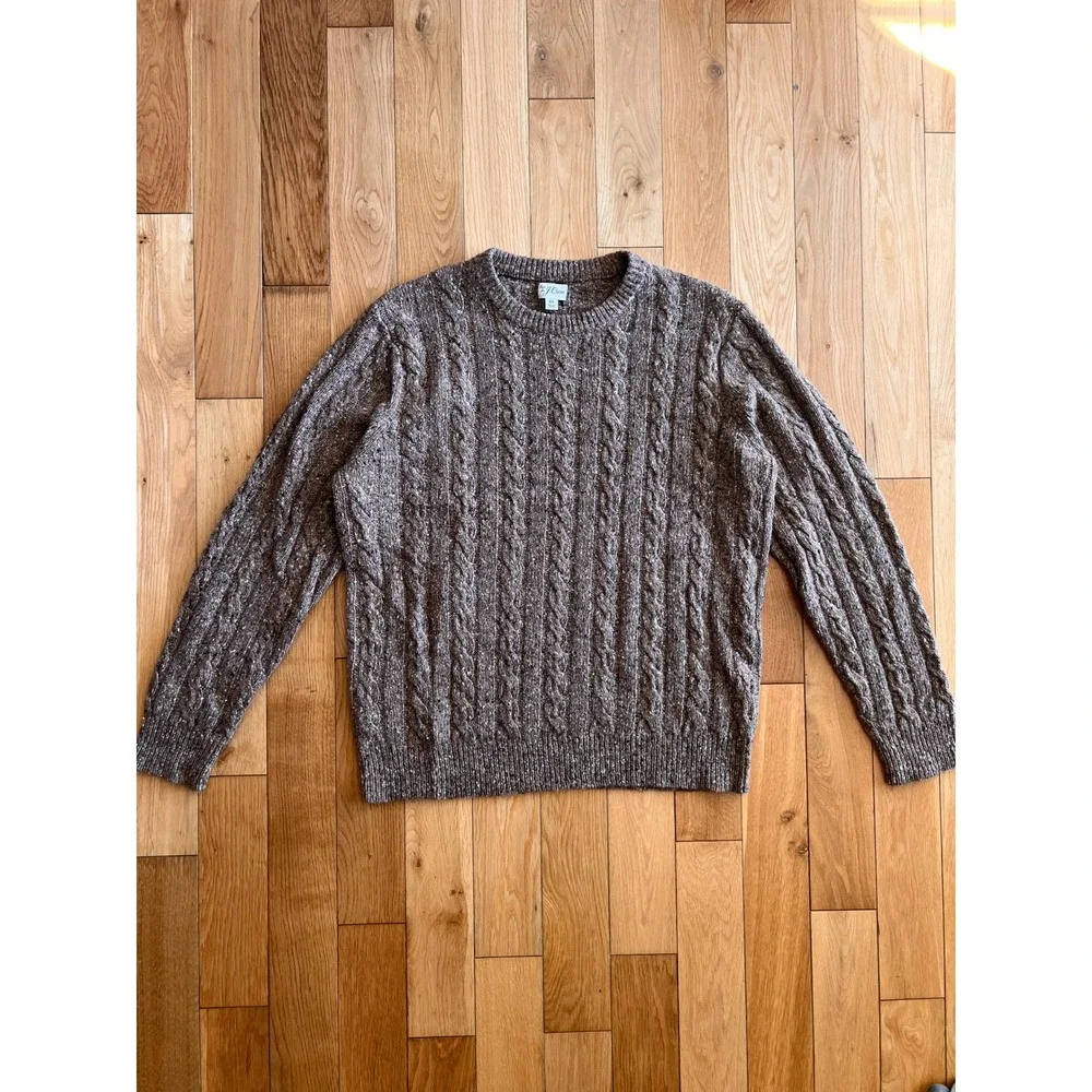 J. Crew Wool Blend Cable Knit Fisherman Pullover Sweater Brown Mens Size XL